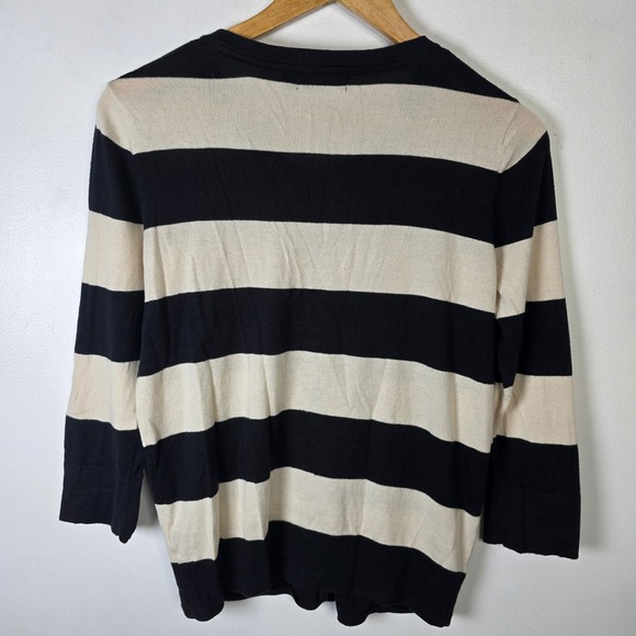 The‎ Limited Cardigan Sweater Womens M Medium Striped Black Beige Button Up - Picture 2 of 5